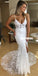 Spaghetti Straps Mermaid Sexy Backless Slit Lace Wedding Dress, FC2380