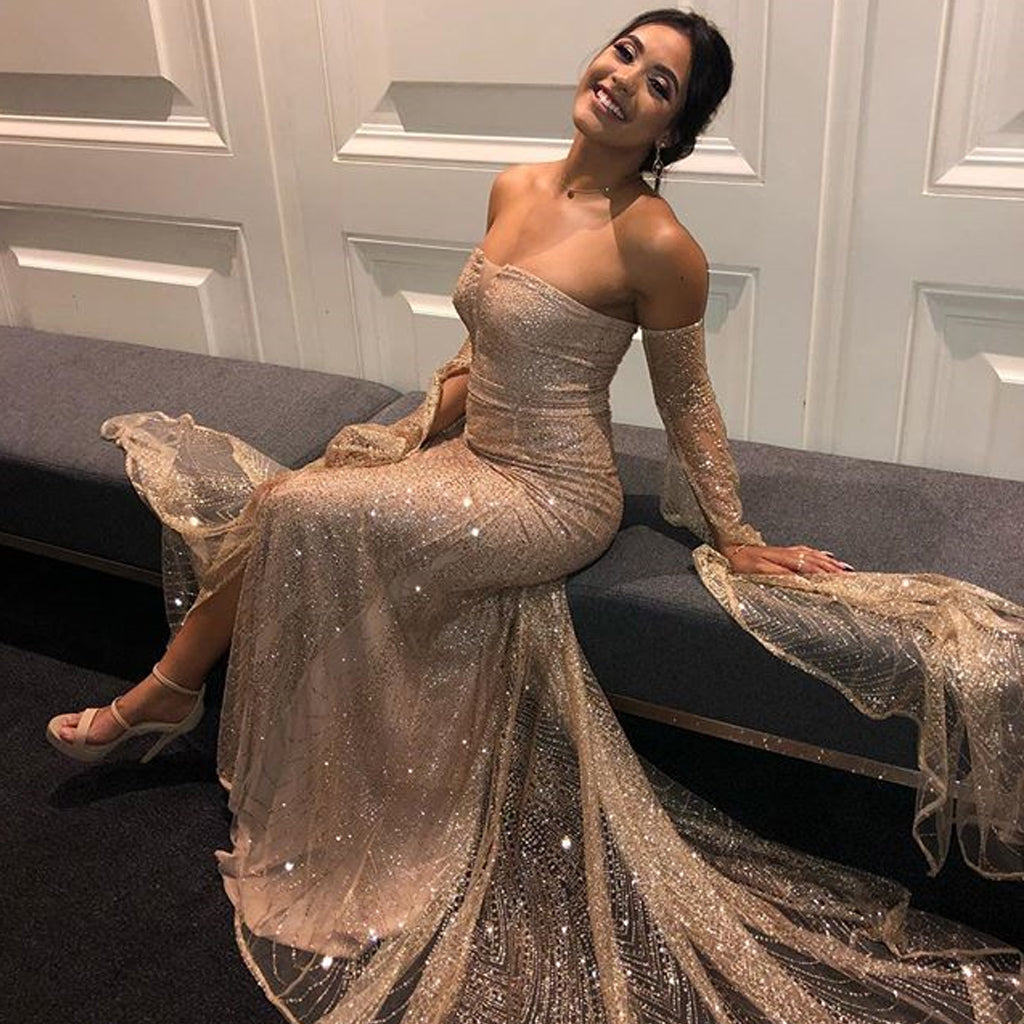 Gold Long Sleeve Sparkly Off Shoulder Special Designed Mermaid Prom Dr Dairy Bridal Gold Long Sleeve Sparkly Off Shoulder Special Designed Mermaid Prom Dr Dairy Bridal