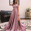 Simple A-line Slit Silk Elastic Satin Backless V-neck Prom Dress, FC2394