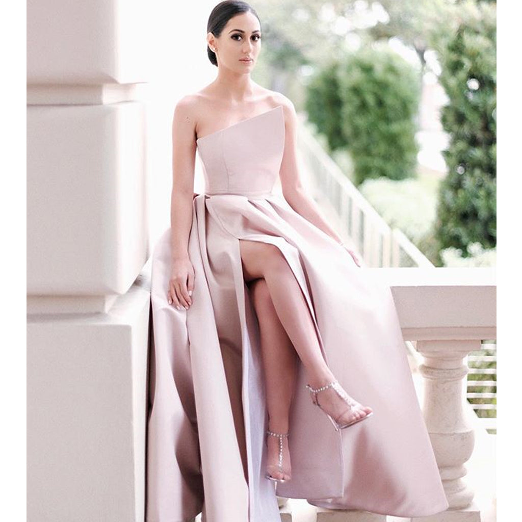 Elegant Satin A-line Backless Sexy Slit Prom Dresses, FC2414