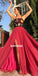 Charming A-Line Lace Backless Slit Chiffon Long Prom Dresses, FC2423
