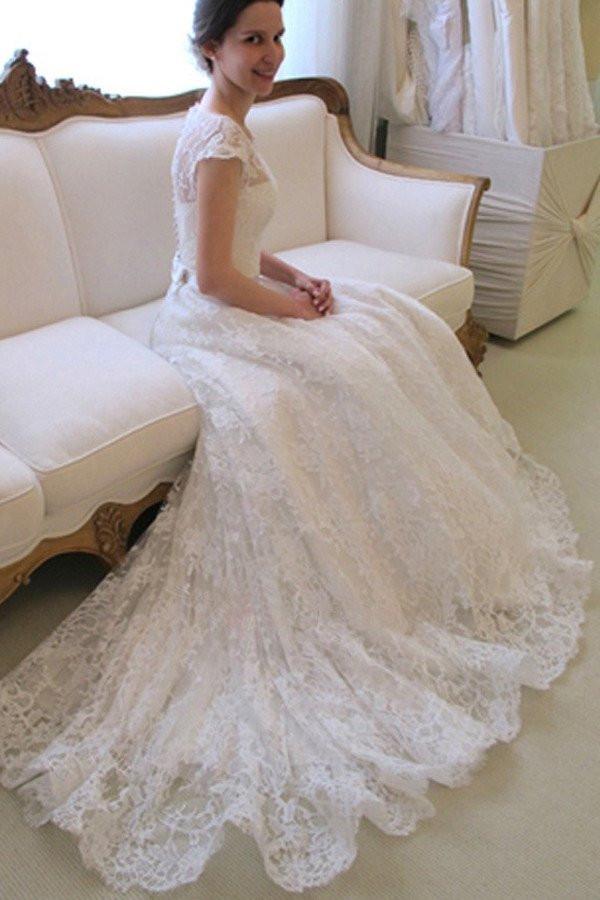 Cap Sleeve Lace A line Wedding Dresses, 2017 Long Custom Wedding Gowns Dairy Bridal Cap Sleeve Lace A line Wedding Dresses, 2017 Long Custom Wedding Gowns Dairy Bridal