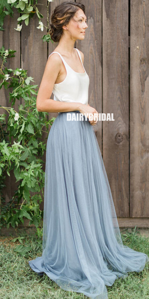 Two Pieces Tulle A-line Simple Designed Jersey Sleeveless Bridesmaid Dress, FC2509