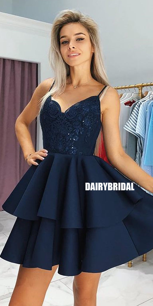 Short A-line Sequin Spaghetti Straps Lace Homecoming Dress, FC2528
