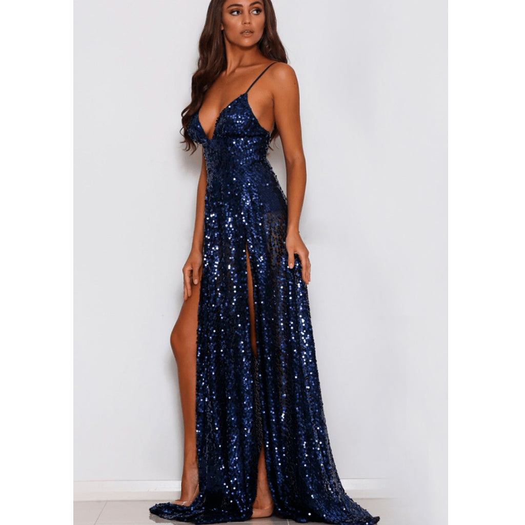 Spaghetti Straps Sequin Prom Dresses, V-Neck Backless Slit Prom Dresse Dairy Bridal Spaghetti Straps Sequin Prom Dresses, V-Neck Backless Slit Prom Dresse Dairy Bridal
