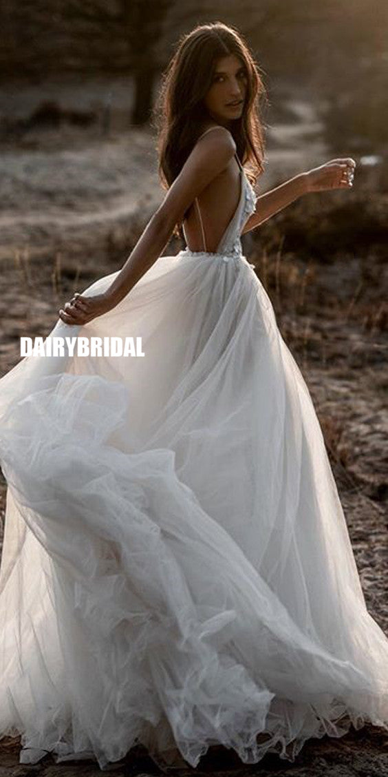 Inexpensive A-Line Tulle Spaghetti Straps Backless Applique Wedding Dr Dairy Bridal Inexpensive A-Line Tulle Spaghetti Straps Backless Applique Wedding Dr Dairy Bridal