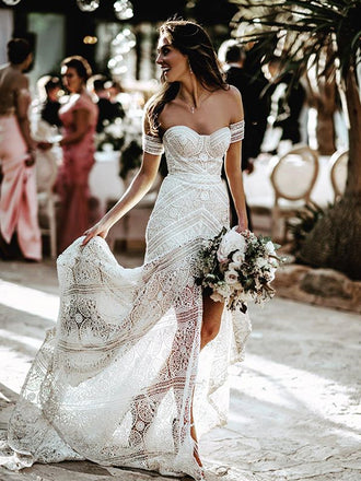 Mermaid Spaghetti Straps Open Backless Wedding Dress Lace Bridal Dress  MHL1693