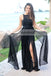 Black Tulle Prom Dress, Slit Open-Back Prom Dress, D263