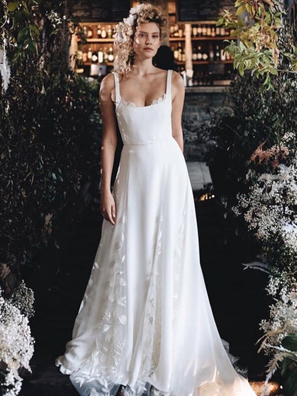 Charming A-line Square Neckline Lace Backless Wedding Dresses, FC2682 Dairy Bridal Charming A-line Square Neckline Lace Backless Wedding Dresses, FC2682 Dairy Bridal