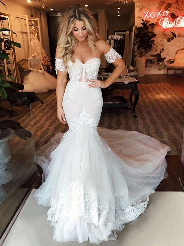 Elegant Sweetheart Mermaid Lace Backless Tulle Wedding Dresses, FC2692 Dairy Bridal Elegant Sweetheart Mermaid Lace Backless Tulle Wedding Dresses, FC2692 Dairy Bridal