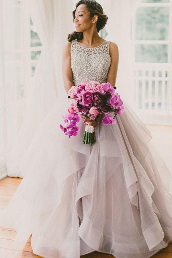 A line Scoop Neckline Organza Wedding Dresses, Long Custom Wedding Gow Dairy Bridal A line Scoop Neckline Organza Wedding Dresses, Long Custom Wedding Gow Dairy Bridal
