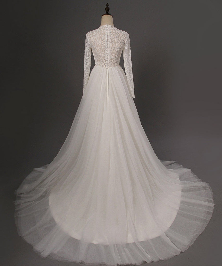 Long Wedding Dress, Lace Wedding Dress, Tulle Wedding Dress, Honest Bridal Dress, Long Sleeve Wedding Dress, Custom Made Wedding Dress, LB0272