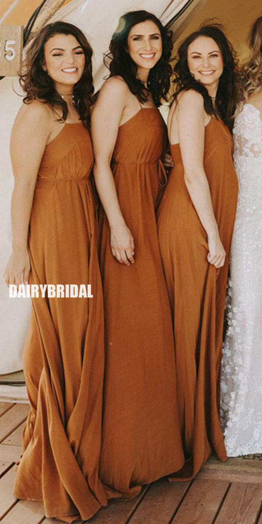 Spaghetti Straps Jersey A-line Backless Unique High-low Bridesmaid Dress, FC2737