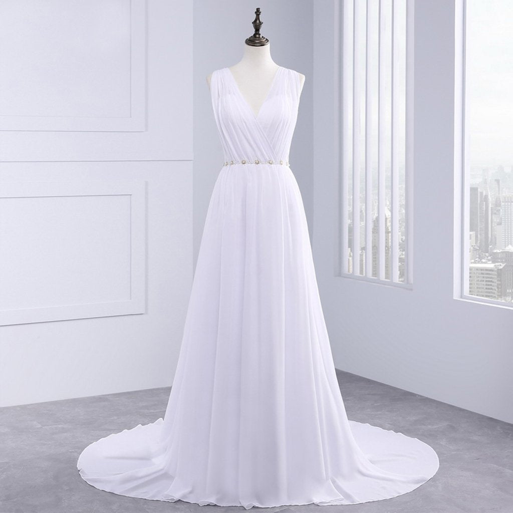 Long Bridesmaid Dress, Chiffon Bridesmaid Dress, Sleeveless Bridesmaid Dress, Dress for Wedding, V-Back Bridesmaid Dress, Beading Bridesmaid Dress, LB0277