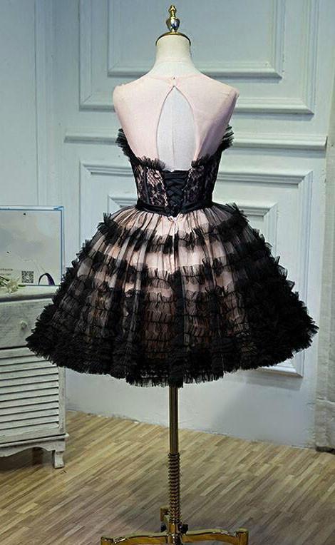 Black Lace Short Open Back Sexy Knee-Length Sleeveless Affordable Homecoming Dresses,220030