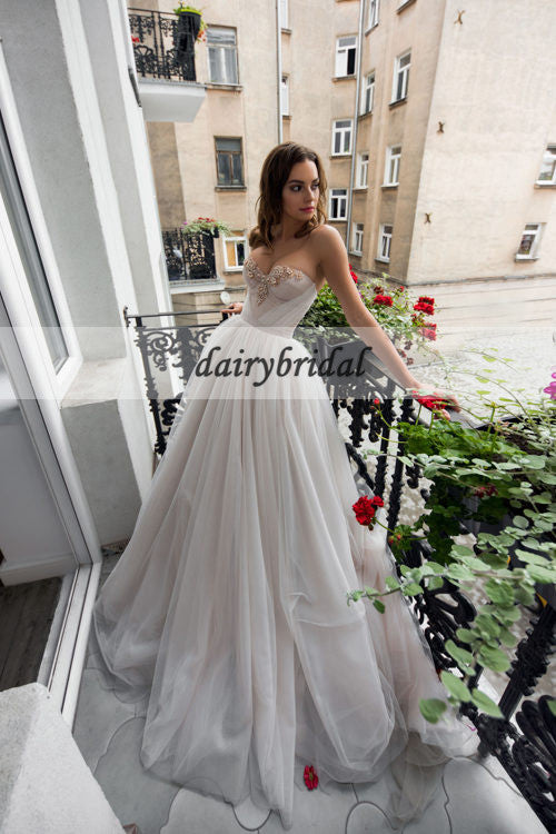 Charming Sweet Heart Wedding Dress, Beaded Backless Wedding Dress with Dairy Bridal Charming Sweet Heart Wedding Dress, Beaded Backless Wedding Dress with Dairy Bridal