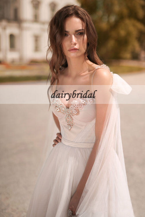 Charming Sweet Heart Wedding Dress, Beaded Backless Wedding Dress with Detachable Trailing, D315