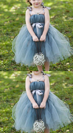 Dusty Blue Pix Tutu Dresses, Tulle Flower Girl Dresses, Cheap Little Girl Dresses for Wedding, FG046