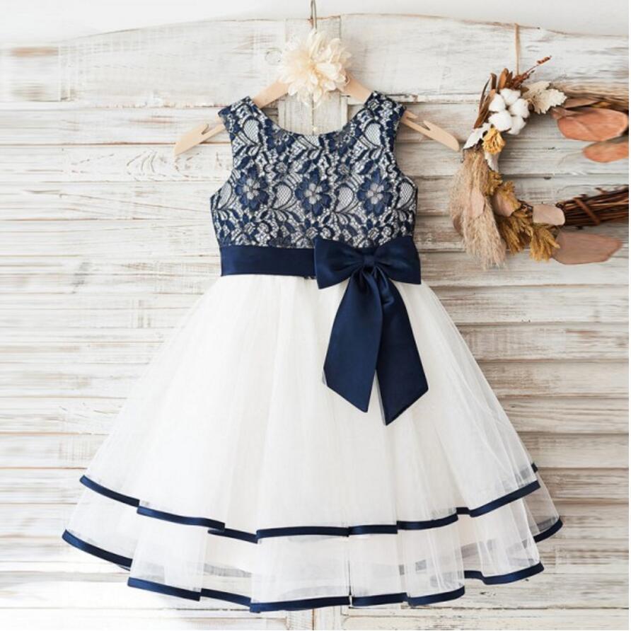 Fashion Lovely Navy Lace Sleeveless Round Neck Flower Girl Dresses Wit Dairy Bridal Fashion Lovely Navy Lace Sleeveless Round Neck Flower Girl Dresses Wit Dairy Bridal