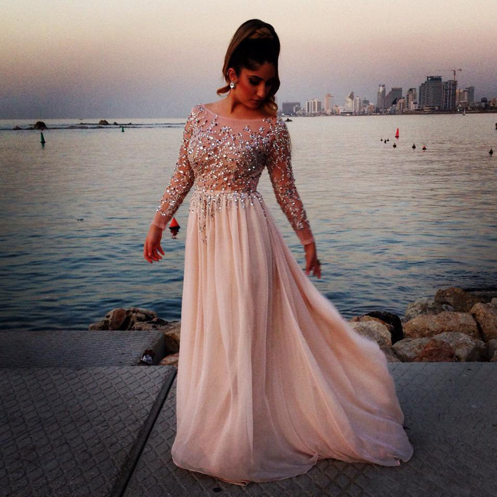 dress for prom long sleeve A-line V Neck Illusion Floor-Length Black Chiffon Dress, Split Lace Command attention in Scala 61310 gown Long Sequin Butterfly Prom Dress