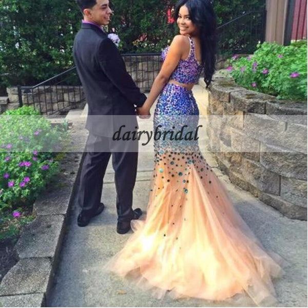 Two Pieces Prom Dress, Mermaid Prom Dress with Colorful Beads, D372 ...