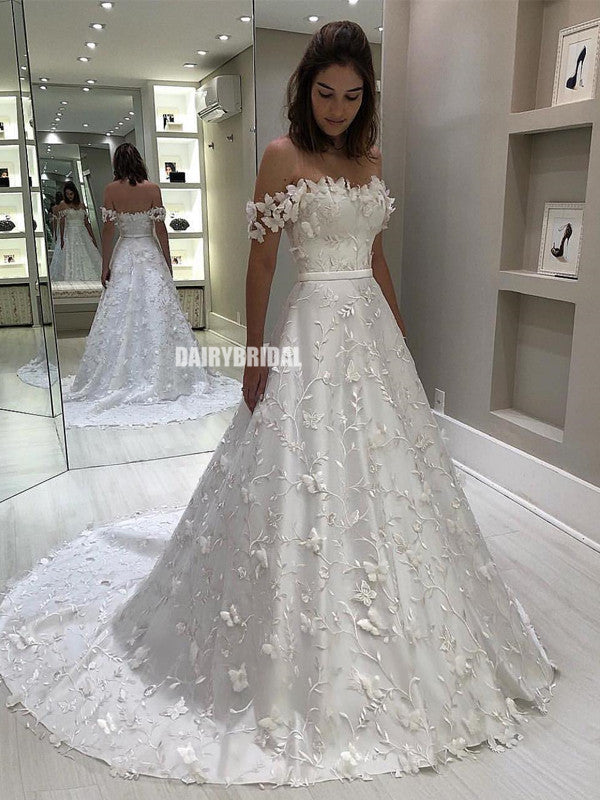 2021 Latest Charming Lace Short Sleeve Bridal Wedding Dresses