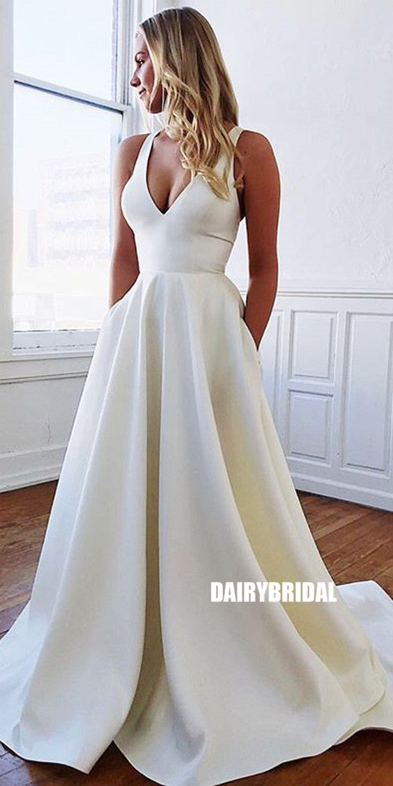 Sexy V-neck Backless A-line Satin Simple Wedding Dress, FC3797 Dairy Bridal Sexy V-neck Backless A-line Satin Simple Wedding Dress, FC3797 Dairy Bridal