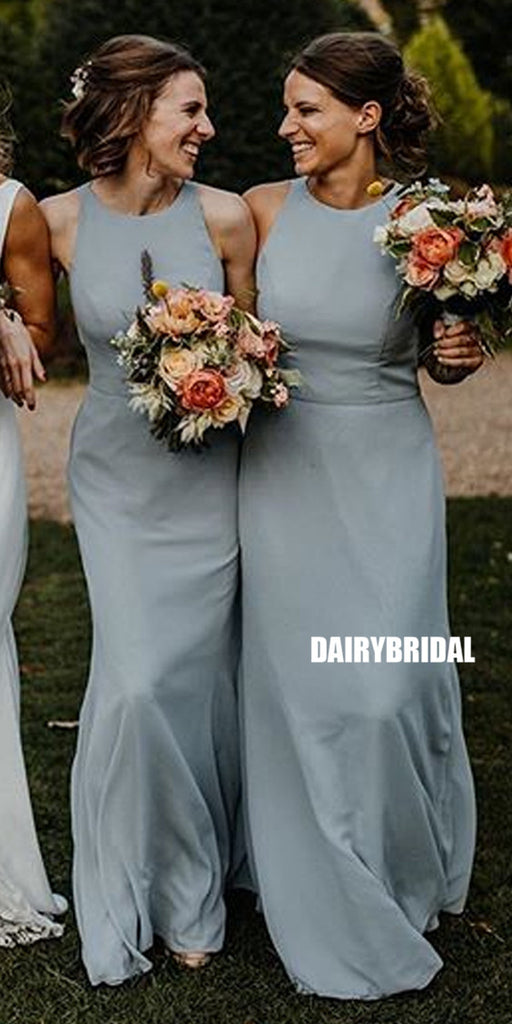 Chiffon A-line Simple Backless Floor-Length Bridesmaid Dress, FC3821