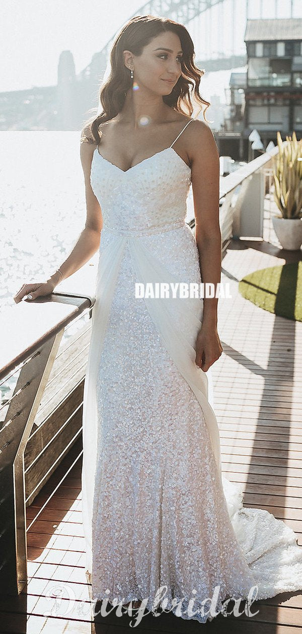 Charming Mermaid Sequin Spaghetti Straps V-neck Sparkle Wedding Dresse Dairy Bridal Charming Mermaid Sequin Spaghetti Straps V-neck Sparkle Wedding Dresse Dairy Bridal