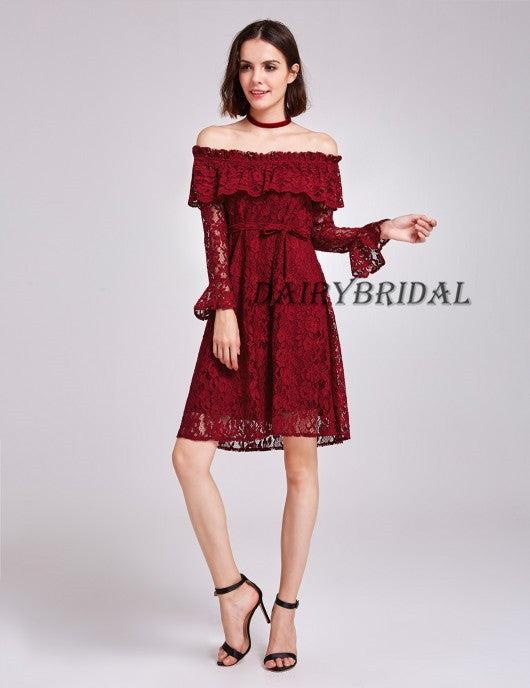 Off the Shoulder Homecoming Dress, Lace Homecoming Dress, Long Sleeve Dairy Bridal Off the Shoulder Homecoming Dress, Lace Homecoming Dress, Long Sleeve Dairy Bridal