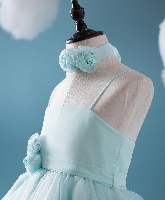 Cute Tiffany Blue Spaghetti Tulle Satin Flower Girl Dresses, Cheap Pop Dairy Bridal Cute Tiffany Blue Spaghetti Tulle Satin Flower Girl Dresses, Cheap Pop Dairy Bridal