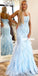 Honest Lace Straight Neckline Mermaid Backless Tulle Prom Dresses, FC4174