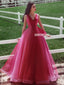 Honest A-line Tulle Sleeveless V-neck Long Prom Dresses, FC4210