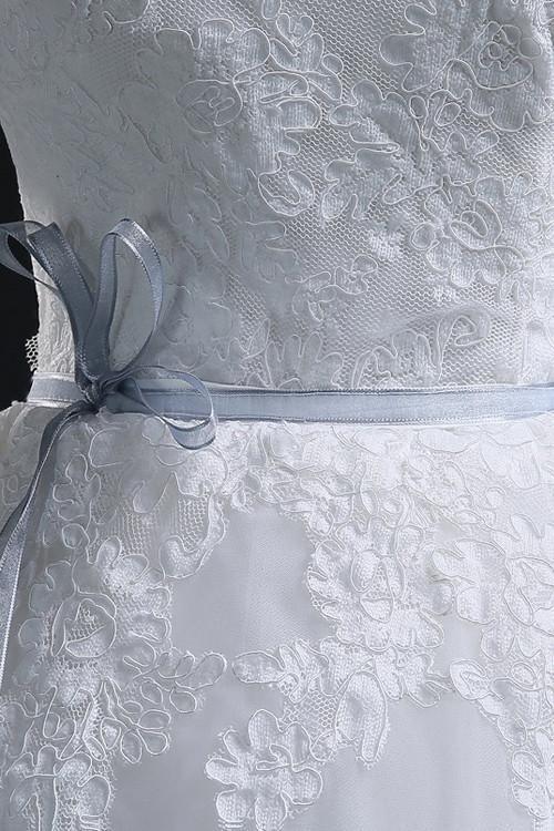 Long Wedding Dress, Off-Shoulder Wedding Dress, Tulle Bridal Dress, Applique Wedding Dress, Lace Wedding Dress, 3/4 Sleeve Wedding Dress, Floor-Length Wedding Dress, LB0422