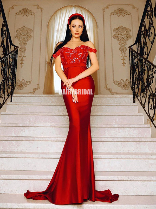 Off Shoulder Red Appliques Mermaid Backless Long Prom Dresses, FC4275 Dairy Bridal Off Shoulder Red Appliques Mermaid Backless Long Prom Dresses, FC4275 Dairy Bridal