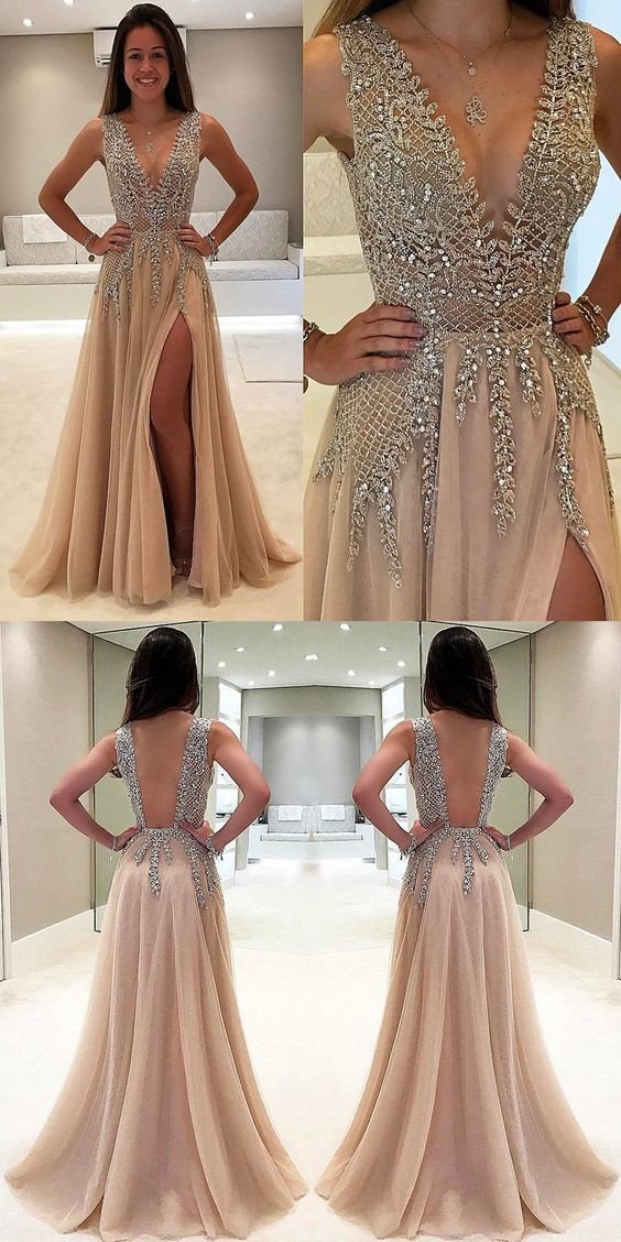 A-Line Deep V-Neck Sleeveless Charming Tulle Affordable Side Split Pro Dairy Bridal A-Line Deep V-Neck Sleeveless Charming Tulle Affordable Side Split Pro Dairy Bridal