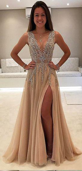 A-Line Deep V-Neck Sleeveless Charming Tulle Affordable Side Split Pro Dairy Bridal A-Line Deep V-Neck Sleeveless Charming Tulle Affordable Side Split Pro Dairy Bridal