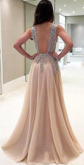 a-line princess prom dresses luxurious sweep train v-neck sleeveless V-Neck Mermaid Sleeveless Beading Sweep Train Prom Dress Ballbella