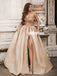 Gorgeous A-line Satin Backless Sexy Slit Applique Prom Dresses, FC4407