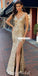 Sparkle Sequin Mermaid Sexy Slit V-neck Prom Dresses, FC4430