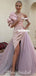 Unique A-line Tulle Off Shoulder Splice Long Slit Prom Dress, FC4469