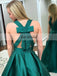 Deep V-Neck Satin Prom Dress with Bow-Knot, Charming Green Prom Dress, D447