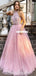 Honest A-line Tulle Floor-Length Halter Backless Lace Top Prom Dresses, FC4602