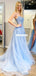 Spaghetti Straps A-line Tulle Slit Cross Back Prom Dress, FC4610