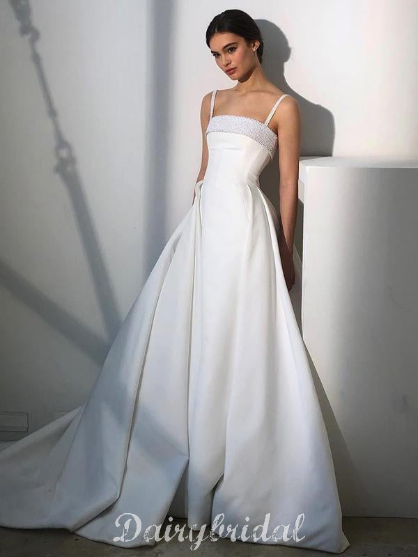 Spaghetti Strap Simple A Line Wedding Dresses Elegant A-line Satin