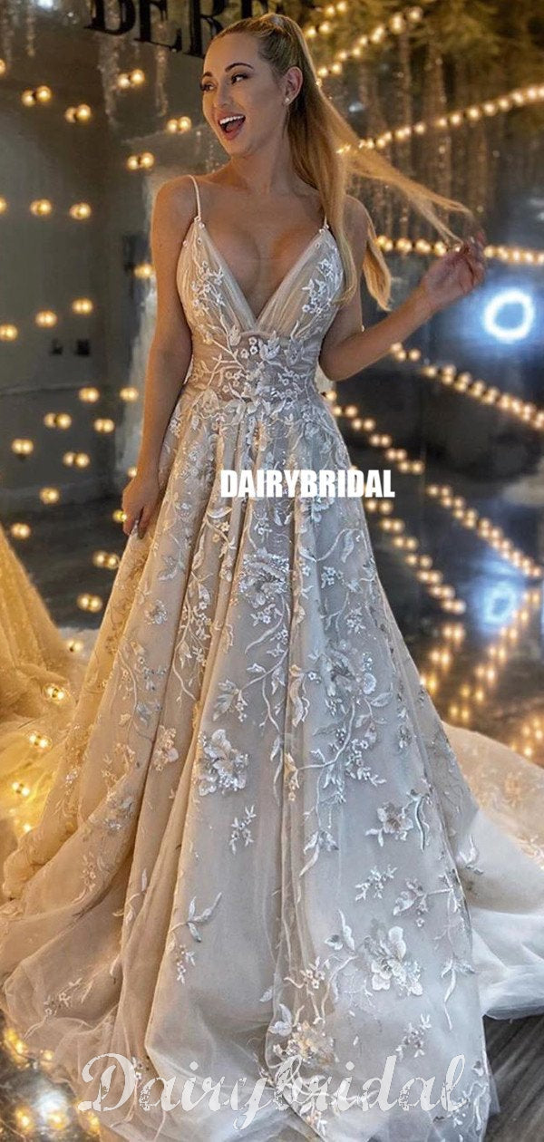 deep v neck backless wedding dress Halter Backless Wedding Dress with Deep V Neck and Lace Applique Sweep Train Bridal Gown Custom Made from Dhgate A-Line Wedding Dresses