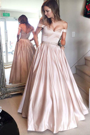 Long Prom Dresses, Satin Prom Dresses, A-Line Party Dresses, Backless Evening Dresses, Off-Shoulder Prom Dresses , Sexy Prom Dresses, V-Neck Prom Dress, LB0468