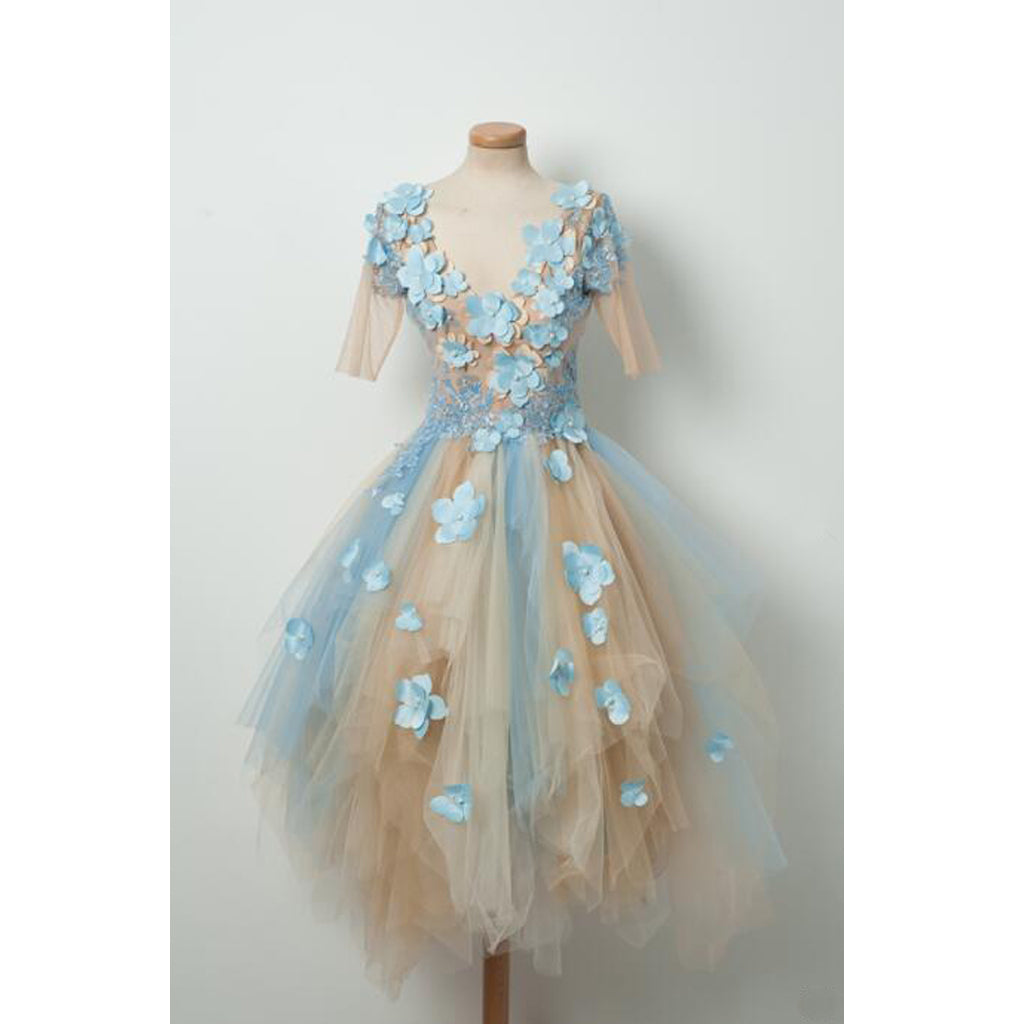 Short Tulle Homecoming Dress, Applique V-Neck Junior School Dress, V-B Dairy Bridal Short Tulle Homecoming Dress, Applique V-Neck Junior School Dress, V-B Dairy Bridal
