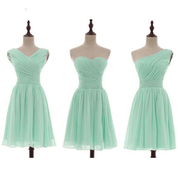 Mismatched Pleated Short Chiffon Bridesmaid Dress Mint Green 2017 Knee Length Wedding Bridesmaid Gowns,220047 Mismatched Pleated Short Chiffon Bridesmaid Dress Mint Green 2017 Knee Length Wedding Bridesmaid Gowns,220047