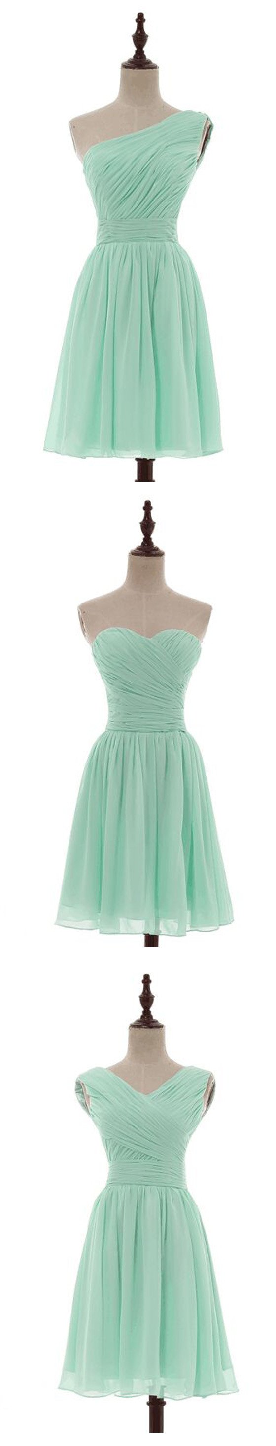 Mismatched Pleated Short Chiffon Bridesmaid Dress Mint Green 2017 Knee Dairy Bridal Mismatched Pleated Short Chiffon Bridesmaid Dress Mint Green 2017 Knee Dairy Bridal
